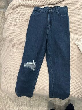J Brand Dark Blue Boyfriend Jeans with Knee Rip